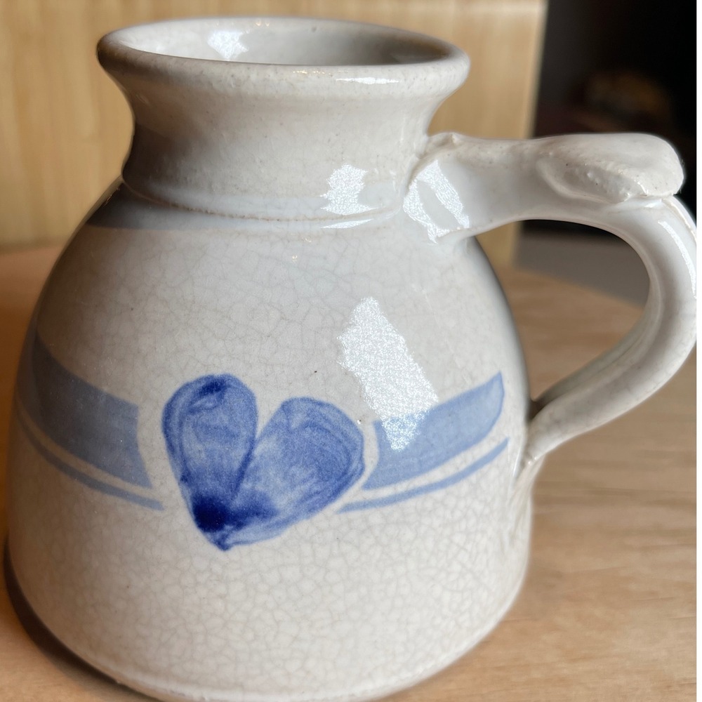 Vintage Studio Pottery No Spill Travel‎ Mug Blue Heart Design